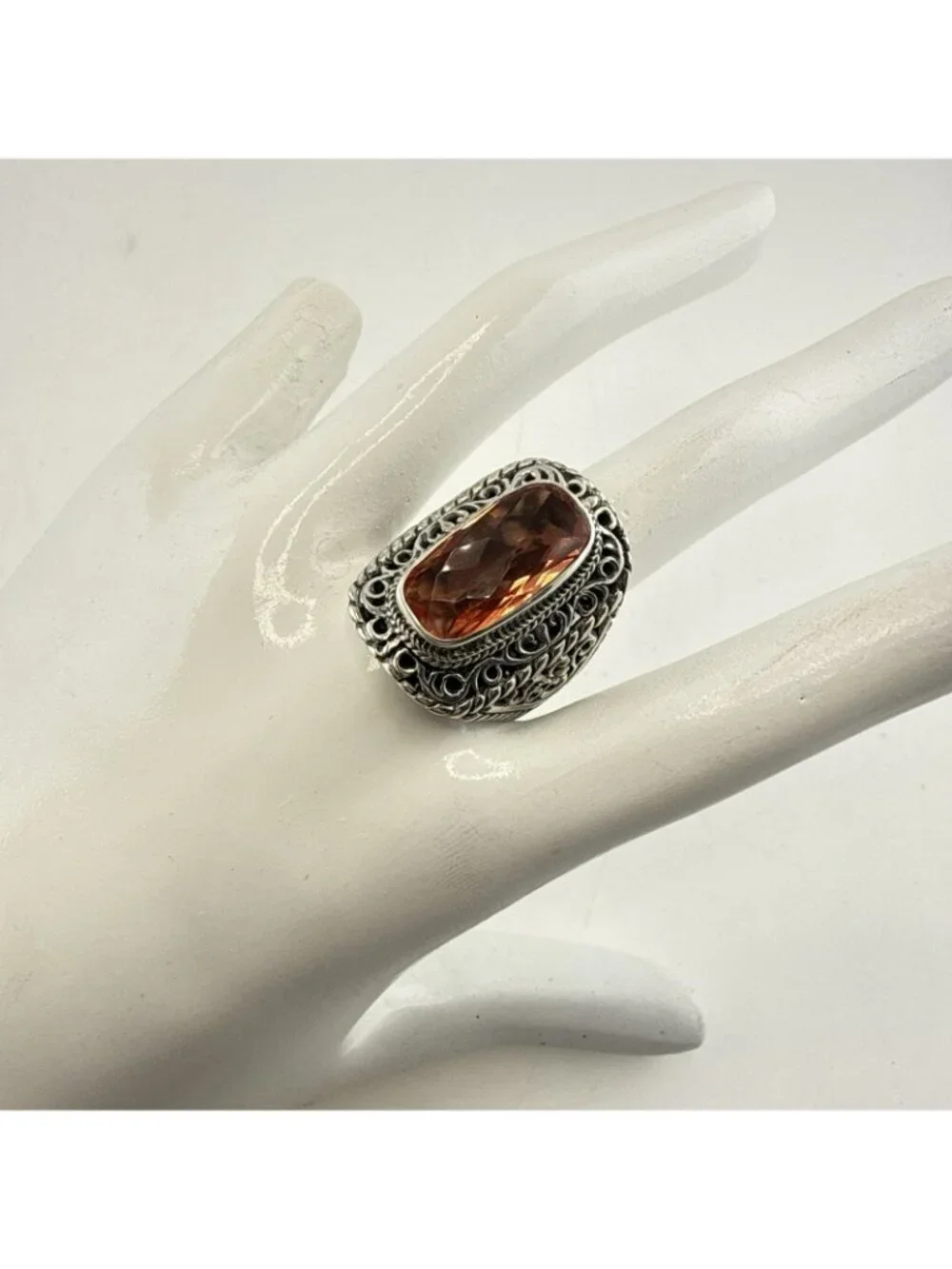 Sarda Sterling Silver Ring Melon Quartz Pebbled Sz 9 JTV Caviar Bali 925